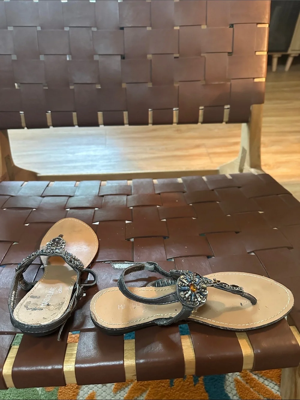 Madeline Stuart Gray Beaded Floral Thong Sandals